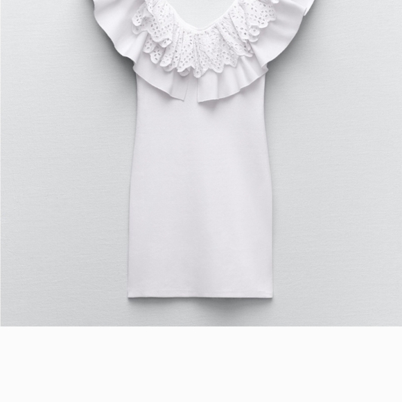 Zara White Eyelet Lace Ruffle Ribbed Mini Dress New Bodycon Size Medium Coquette - Picture 6 of 15